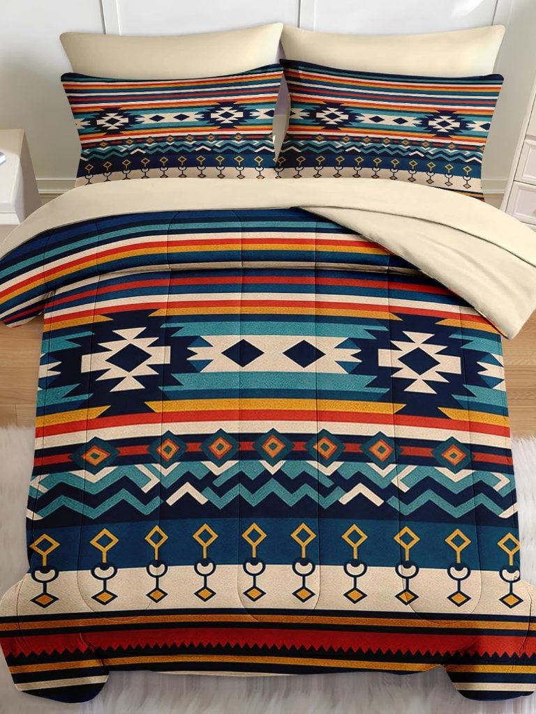 Comforter Set Queen Size, Southwest Aztec Geometric 7 Pcs Bedding For Kids And A